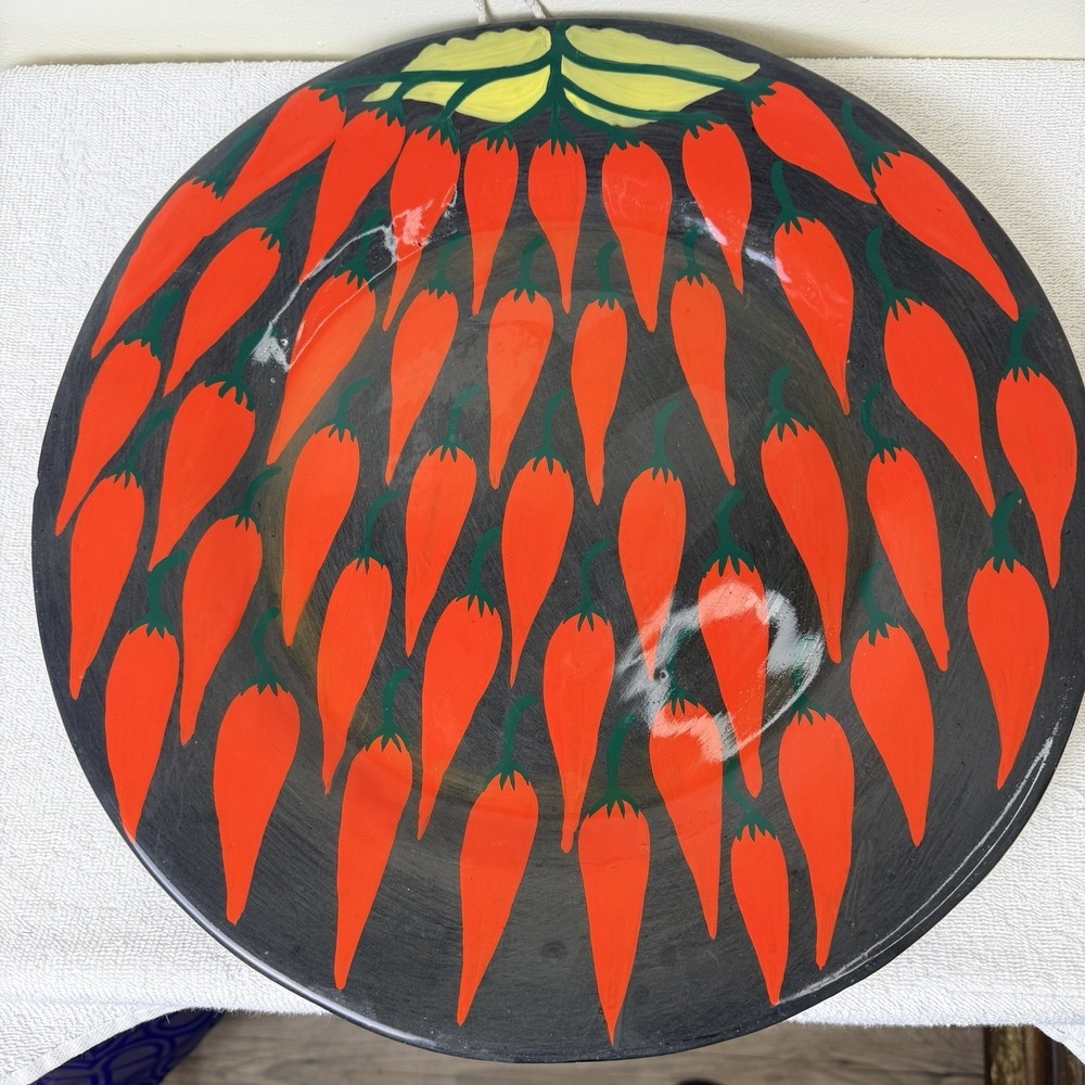 Clay Art Caliente Oval Serving Platter Chili Pepper Handpainted  17 1/2"  Hang